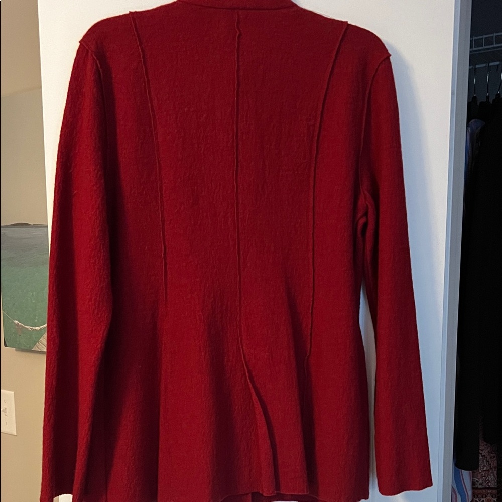 Red Ruffled Long Sleeve Cardigan jacket - Picture 2 of 5